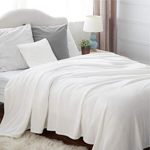 Bedsure GentleSoft Fleece Blanket Queen Size - Soft White 90x90