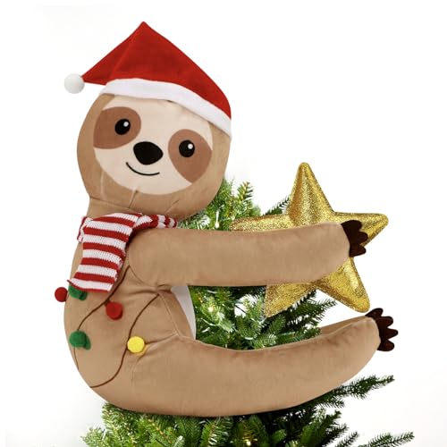 Sloth Christmas Tree Topper with Glitter Star - Holiday Xmas Decor, Unique & Cute
