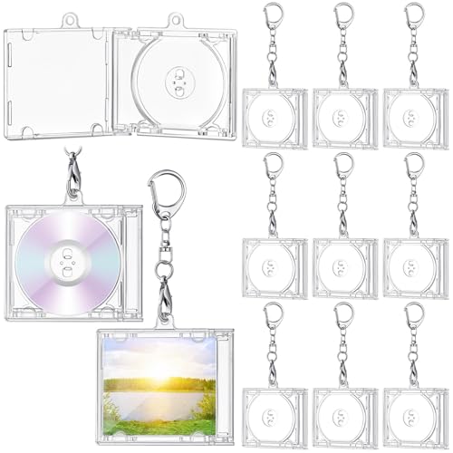 Misdary Mini CD Holder Keychain Album Case - Clear, 10 Pack
