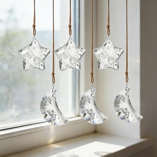 6pcs Clear Crystal Star & Moon Prisms Ornaments for Ramadan