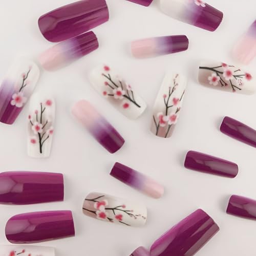 GRITOSE Purple White Gradient Square Press-On Nails 24 Pcs Glossy