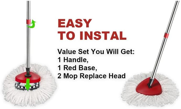 OCedar Spin Mop Replacement Set - 2 Mop Heads, 1 Base & 1 Adjustable Handle (30-58in) - White Microfiber