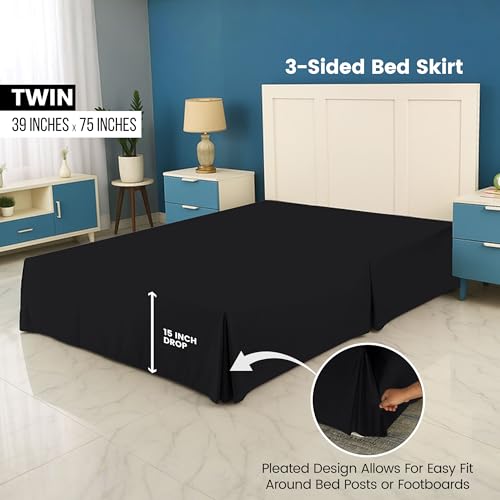 Utopia Bedding Twin Bed Skirt, 15-Inch Drop Pleated Dust Ruffle, Black