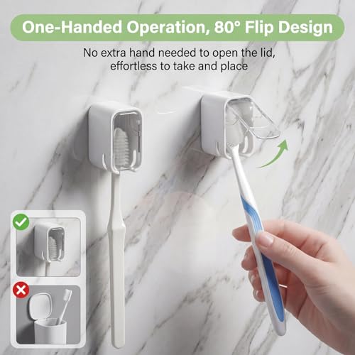 Hanging Toothbrush Holder with Cover - 2PCS Self-Adhesive Wall Mount