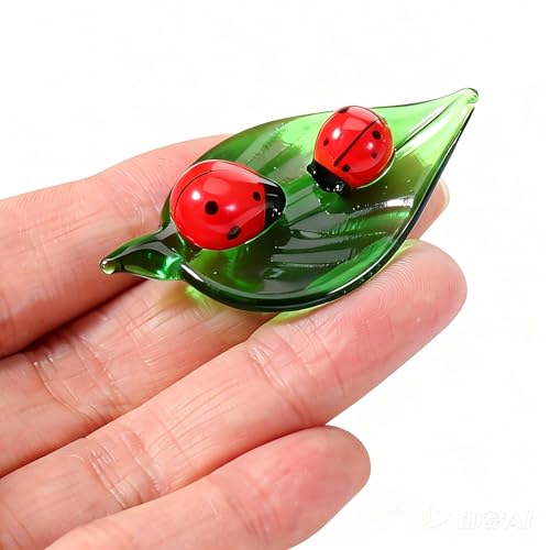 Ladybug Crystal Figurine - Hand-Blown Glass Mini Decor
