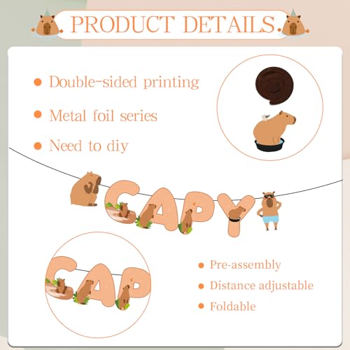 Capybara Birthday Party Decorations Set - 10-Piece Banner and Swirl Kit