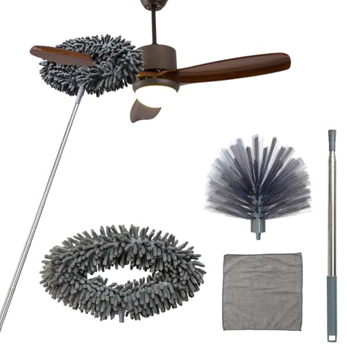 Ceiling Fan & Cobweb Duster Set with Telescopic Pole – Microfiber Reusable Dusting Kit