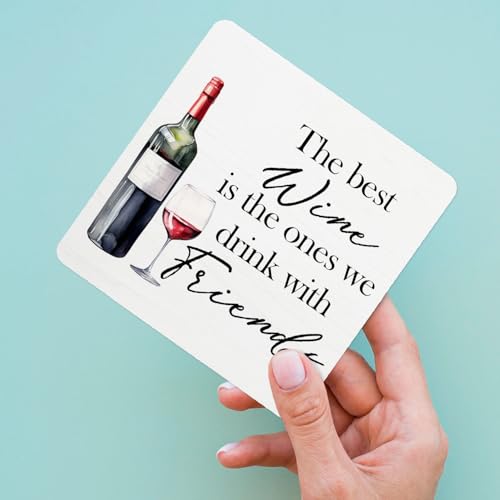 5x5 Inch Wooden Wine Decor Sign for Home Bar & Desk