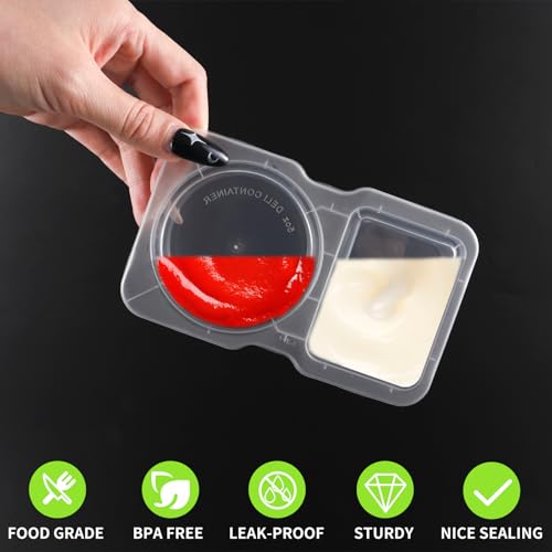 Mstar Packing 25 Set Clear Reusable Snack & Sauce Containers - 2 Compartment Meal Prep Box