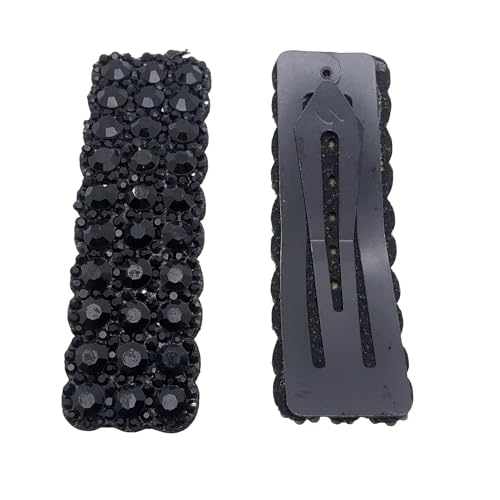 Black Rhinestone Snap Hair Clips Rectangular Korean Barrettes 2Pcs