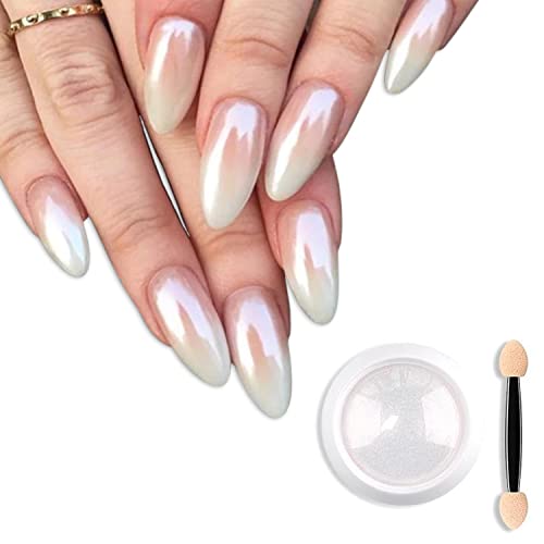 Fokostar White Pearl Chrome Nail Powder Solid Aurora Glitter Pigment
