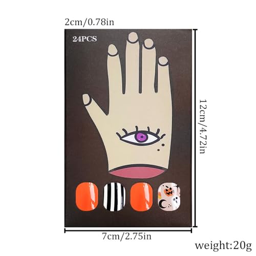 Halloween Press on Nails Short Square Cute Ghost Bat Pumpkin Acrylic Fake Nails 24Pcs