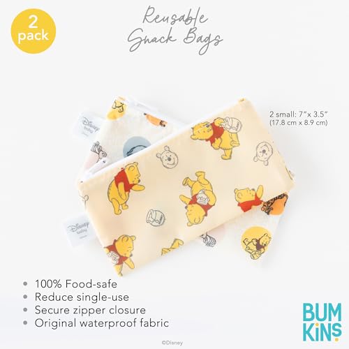 Bumkins Reusable Snack Bags - Waterproof Fabric, 2-Pack Winnie the Pooh