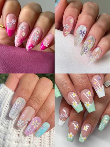 EBANKU 5D Embossed Flower Nail Stickers with Tweezers Spring Floral Decals