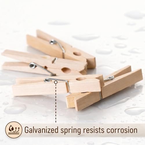 ADAK 50 Pack Large Wooden Clothespins, 2.9 Inch Heavy Duty Laundry Clips