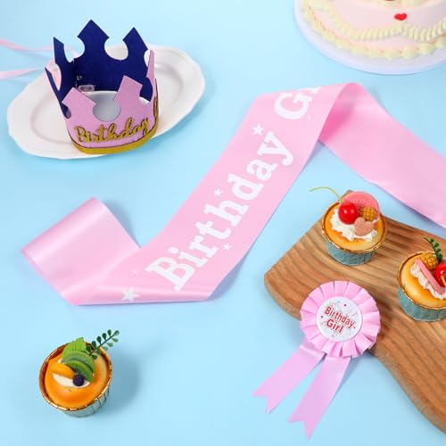 Pink Birthday Girl Crown and Sash Set for Girls | Party Accessories