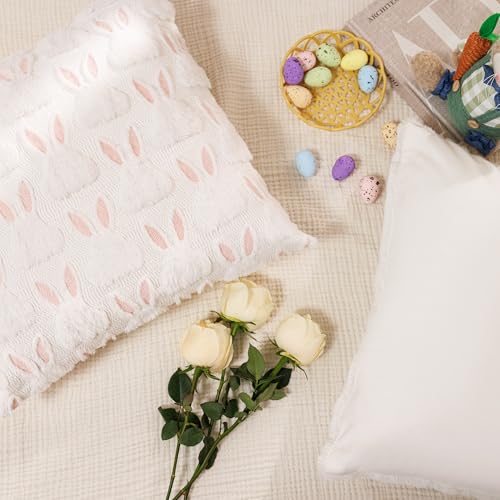 Easter Bunny Pillow Covers 18x18 Set of 2 - Soft Plush Decor