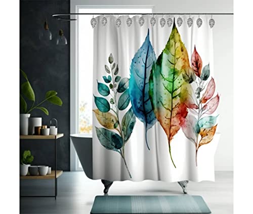 Silver Leaves Shower Curtain Hooks - 12 Pack Rust Proof Stainless Steel