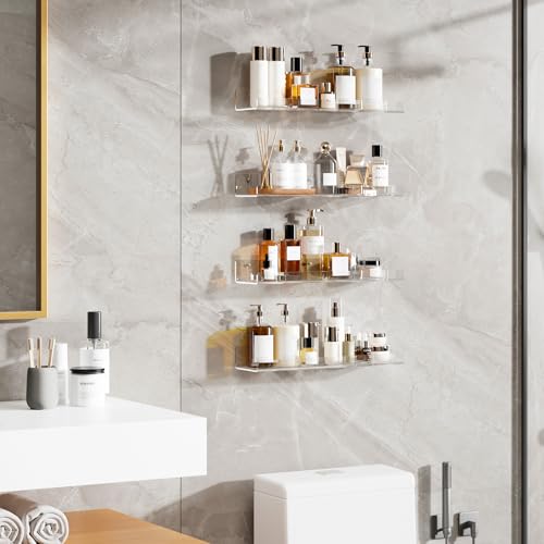 Dooiclear 4 Pack Clear Floating Wall Shelves - 15" Storage