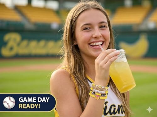 5-Piece Banana Baseball Fan Bracelet Set, Stackable Stretch Beaded Wristbands