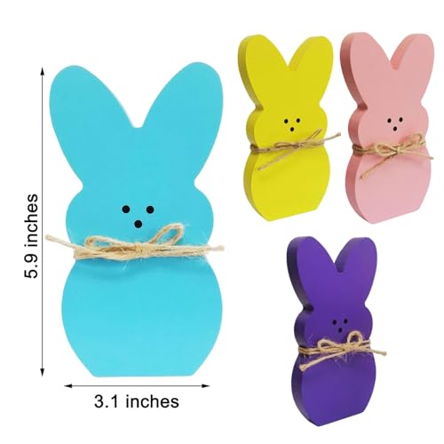 Wooden Easter Bunny Table Decor Set, 4-Piece Freestanding Spring Rabbit Accents