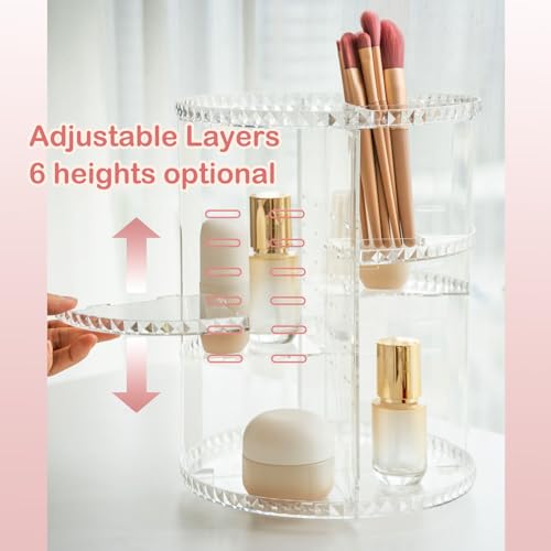 360-Degree Rotating Makeup Organizer with Adjustable Layers