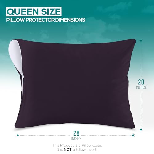 Queen Size Pillow Protectors Set of 2 with Zipper Waterproof Dust Mite Proof Purple