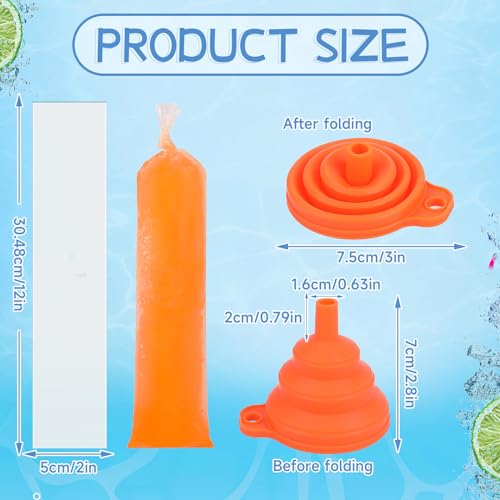 160Pcs Disposable Ice Lolly Bags with Funnel - 2x12 Inches