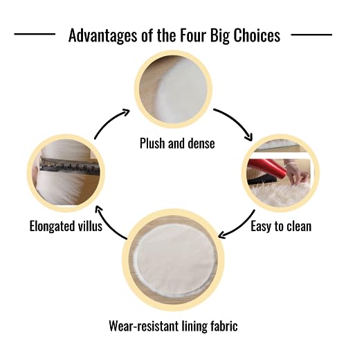 12-Inch Round Faux Fur Sheepskin Rug – Soft Fluffy White Accent Carpet