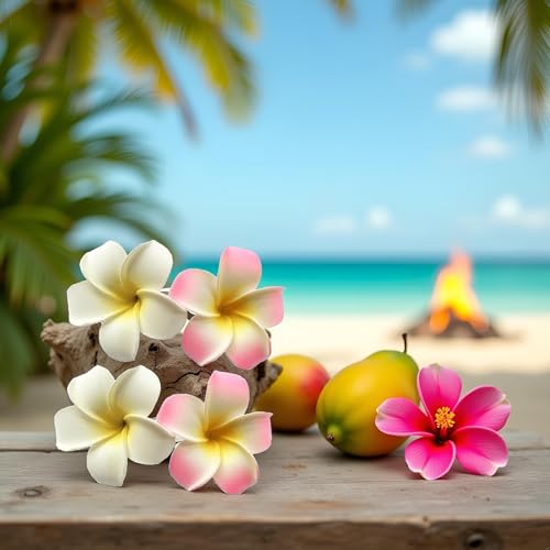 Hawaiian Plumeria Flower Hair Clips 7cm White Pink 4 Pack for Beach Party