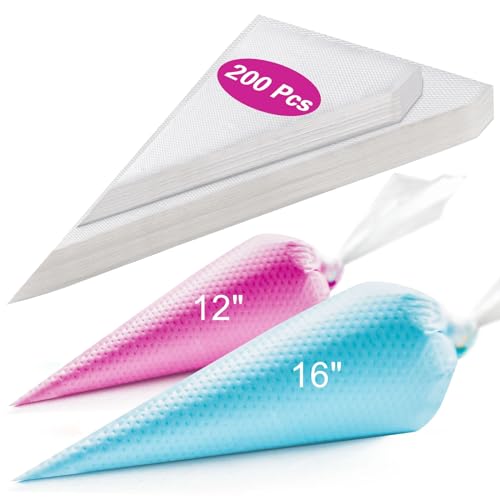 200 PCS Tipless Piping Bags - 12 & 16 Inch Disposable Pastry Bags for Cake Decorating