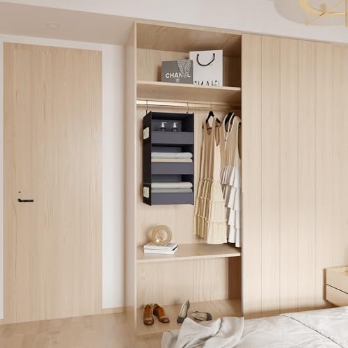 Bosuelife Dark Gray 3-Shelf Hanging Closet Organizer, Foldable & Washable Storage