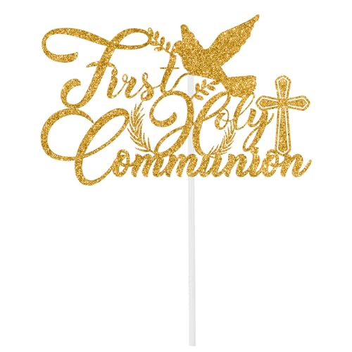 First Holy Communion Cake Topper - Gold Decoration for Parties