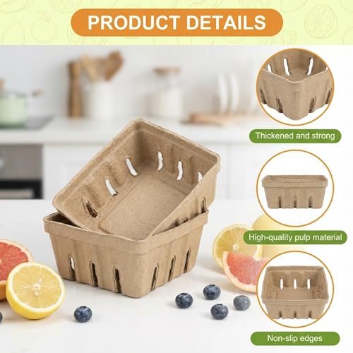 15 Pack Compostable Berry Baskets - Small Vented Produce Storage