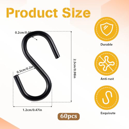 Zelphvt 60-Piece 1-Inch Small Metal S Hooks for Hanging and Organizing