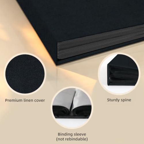 Popotop 4x6 Linen Photo Album, 48 Pocket Hardcover Picture Book - Black