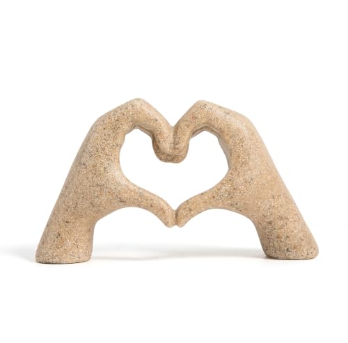 Small Heart Hands Statue - Sandstone Resin Home Decor Accent