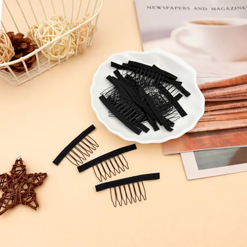 Gmlawsc 25-Piece Black 7-Tooth Wig Comb Clips - Stainless Steel