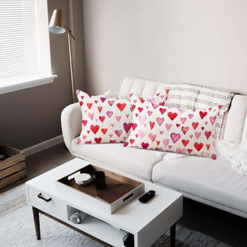 Valentine Pillow Covers Set of 2 12x20 Inch Heart Decor for Sofa Couch Bed