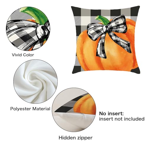 Thanksgiving Fall Pillow Covers Set of 4 - 18x18 Buffalo Check Pumpkin Truck