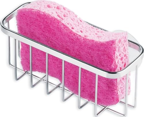 iDesign Gia Stainless Steel Dish Sponge Holder with Suction Cups, Polished