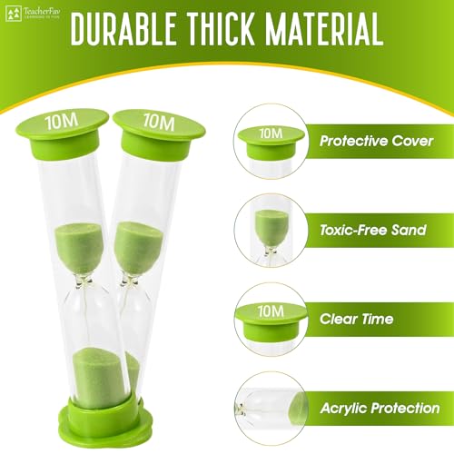 10 Minute Sand Timer for Kids - Green Hourglass Set of 4