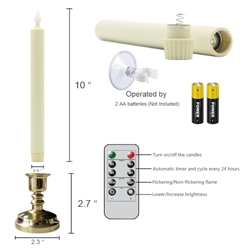 6 Pack Flameless Window Candles with Gold Holders and Remote Timer - Battery Operated