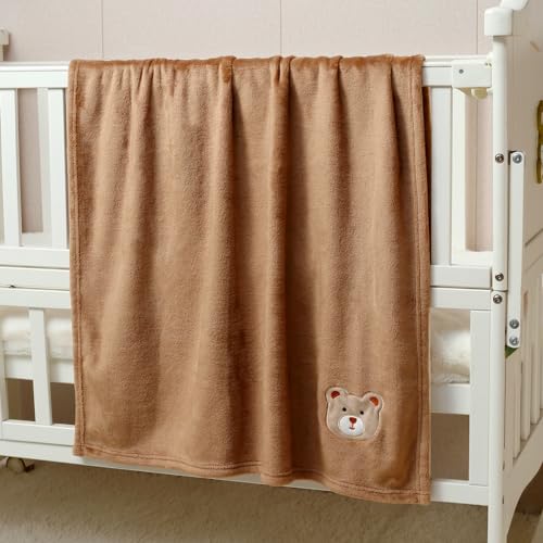 CREVENT 2-Pack 30x40 Inch Cute Fluffy Baby Blankets - Grey Cloud & Brown Bear