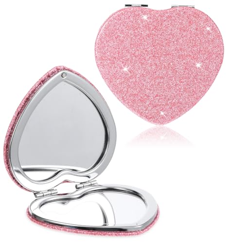 Pink Heart Compact Mirror - Double-Sided Travel Makeup Mirror
