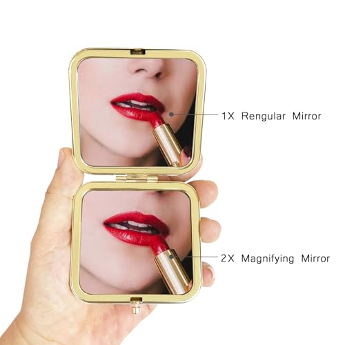 GLINTZ Compact Vanity Mirror Gold - Double-Sided Portable Pocket Makeup Mirror