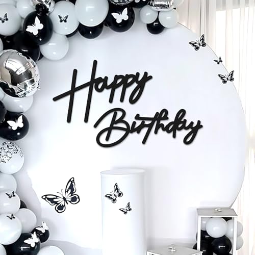 Babenest Happy Birthday Felt Banner - Black Reusable Wall Sign Decor