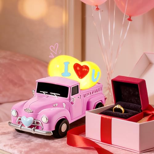 Valentine's Day Resin Mini Truck Light-Up Pink Heart Tabletop Decor