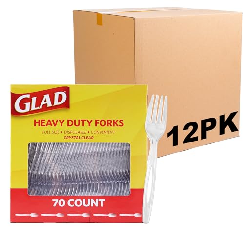 Glad Heavy Duty Clear Disposable Plastic Forks 70 Pack (12 Pk) - Standard Size