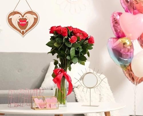 WaaHome Wooden Dolphin Valentine's Day Door Sign Be Mine Hanging Wreath